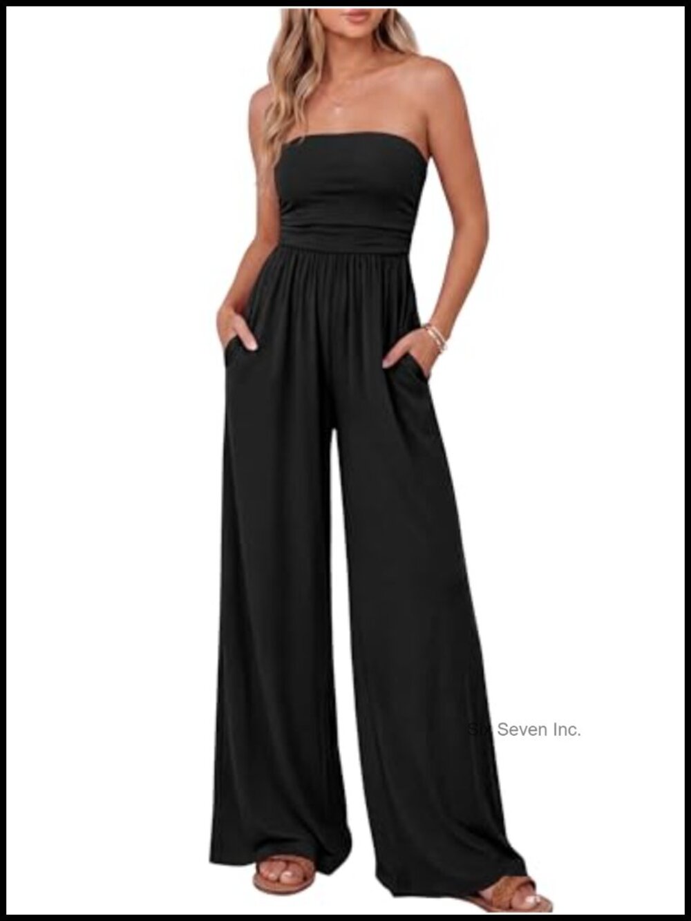 Strapless Wide Leg Jumpsuit Sleeveless Ruched Tube Top Casual Romper